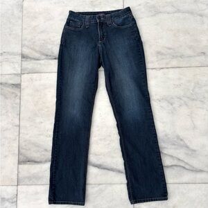 NYDJ Jeans Straight Leg Mid Rise Blue Dark Wash Lift Tuck Womens 6 USA Classic
